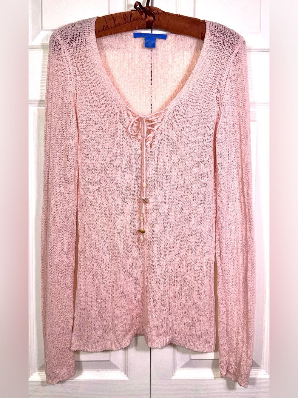 White + Warren Lightweight Lace Up Knit Coverup Top Pink Size L Runs Small